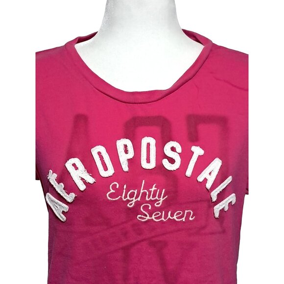Aeropostale Womens Juniors T Shirt XL Spellout Pink Embroidered 100% Cotton - Picture 4 of 9